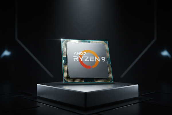 AMD Ryzen 9 CPU on a dark background