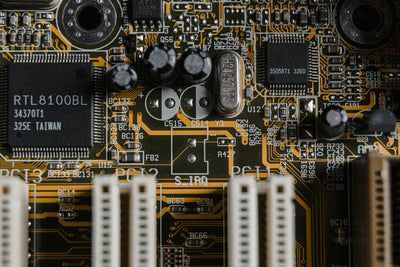 Close-up of a circuit board with electronic components