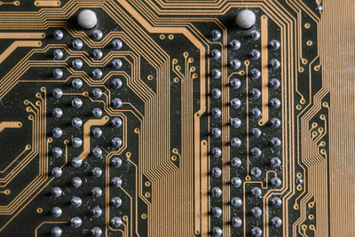 Close-up of a circuit board with metallic components